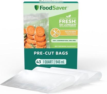 FoodSaver Quart Vacuum Seal Bags - Easy Use Pre-Cut Storage Bags | 43 Pack for Freshness
