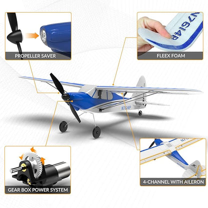 VOLANTEXRC RC Plane Trainer Sport Cub 4CH Remote Control Airplane with Prop Saver 6-Axis Gyro Stabilizer &amp 3 Modes to Fly Radio Controlled Aircraft RTF for Beginners &amp Adults (500mmBlue)