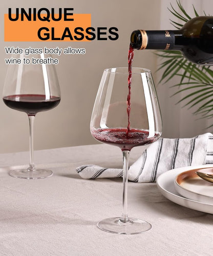 OJA Red Wine Glasses Set of 2, Large Burgundy Glasses 23 OZ, Hand Blown Crystal Glass Light, Clear, Best for Wine tasting, Birthday, Christmas, Anniversary, Father's Day