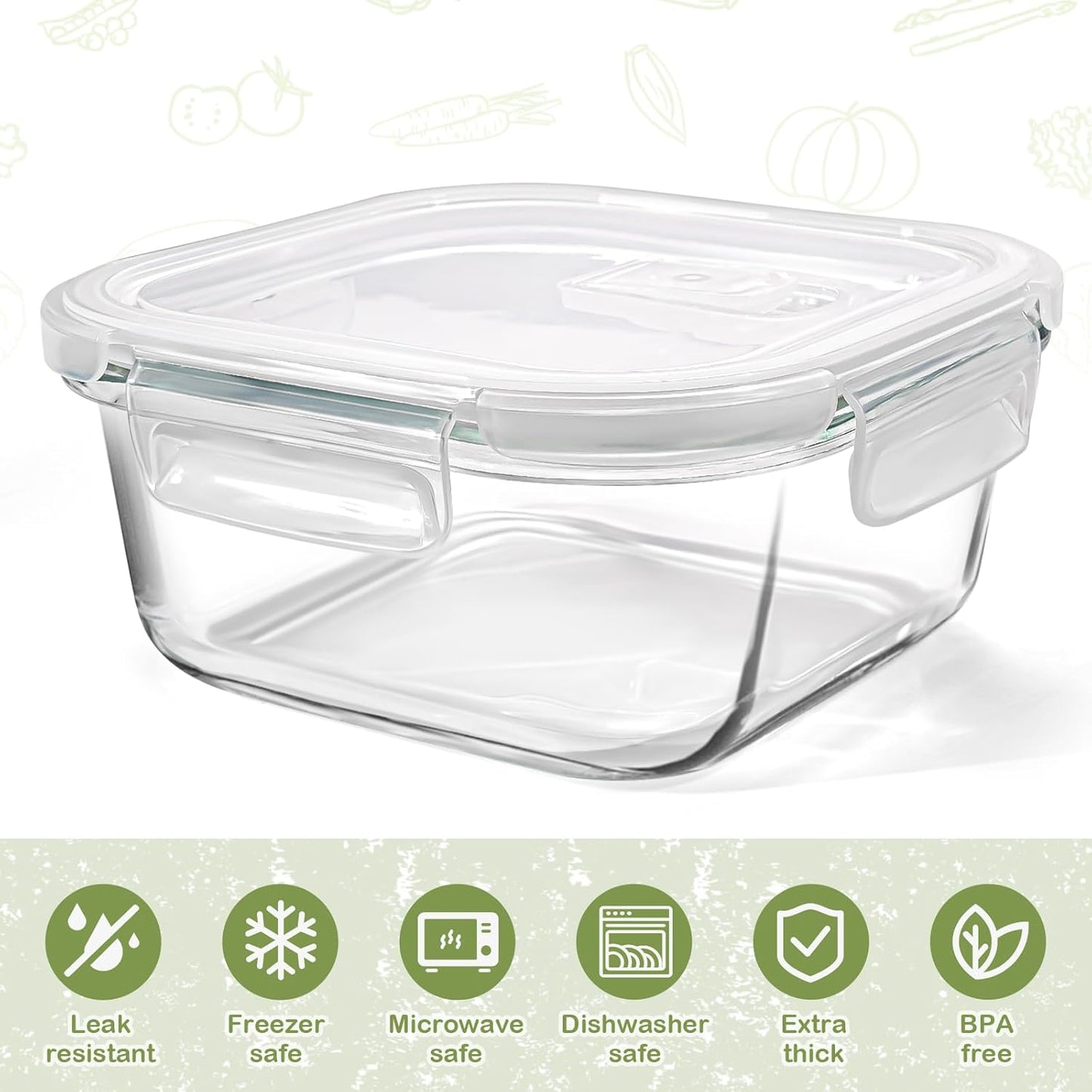 Square Glass Containers - 24oz Borosilicate Food Storage Set | Freezer Safe Meal Prep, 4 Pack