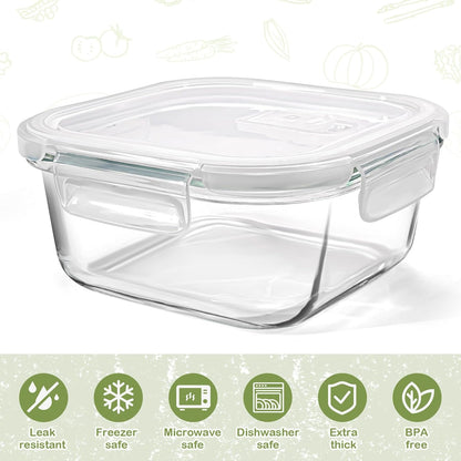 Square Glass Containers - 24oz Borosilicate Food Storage Set | Freezer Safe Meal Prep, 4 Pack