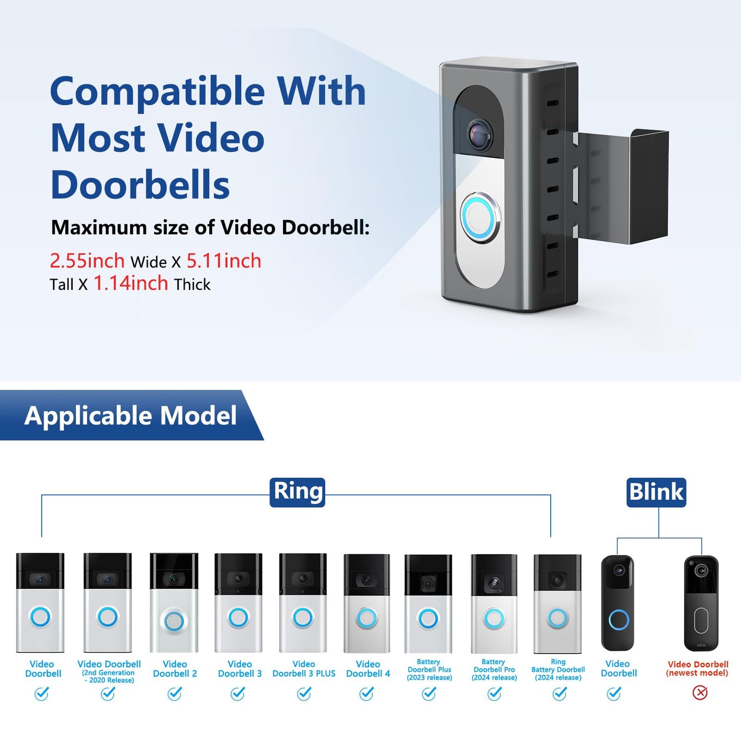 KIMILAR Anti-Theft Video Doorbell Mount Compatible with Ring/Blink Wireless Video Doorbell, Adjustable Mounting Bracket Accessories for Houses, Apartments, Businesses, Not for Security Door
