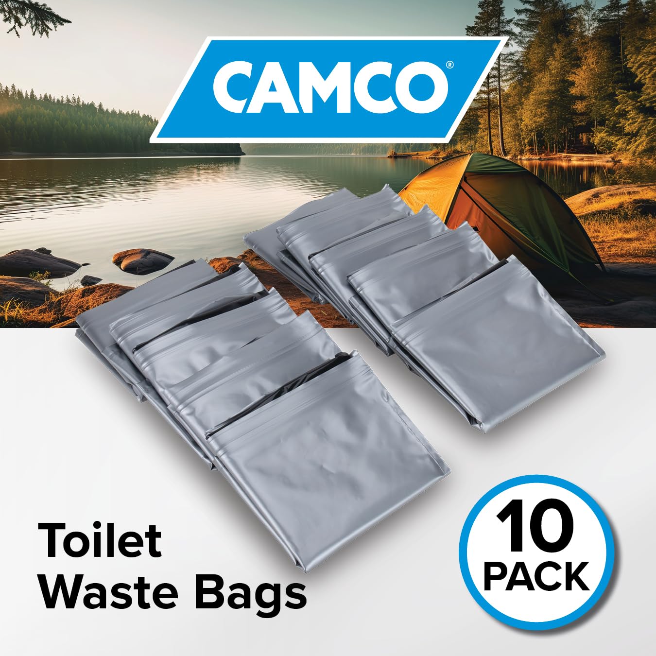 Camco Toilet Waste Bags - Features a Biodegradable Powder & Leak Proof Double Bag Design - Great for Camping,RVing,Hiking,or Boating (41548),(Pack of 60)