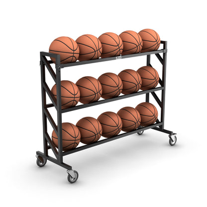 Murray Sporting Goods Premium Basketball Rack | Basketball Storage 3-Tier 15-Ball Heavy Duty Ball Cart with Wheels | Drop Pin for Shooters Preference