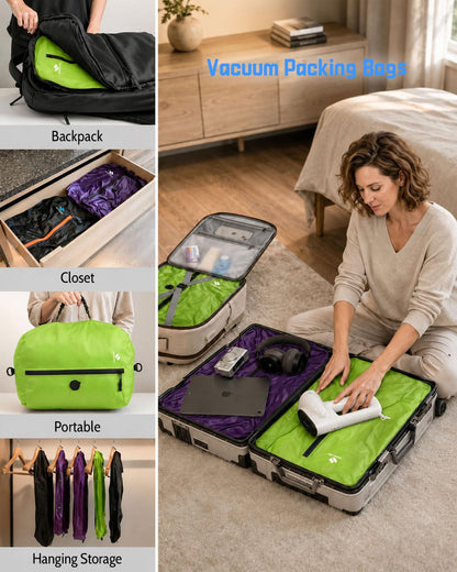 Zurligi Vacuum Compression Travel Bags Kit with Mini Pump, 39L Carry-On Vacuum Seal Bag + S/M/L Packing Cubes Set for Clothes & Underwear, Space Saving Organizer for Suitcase & Backpack