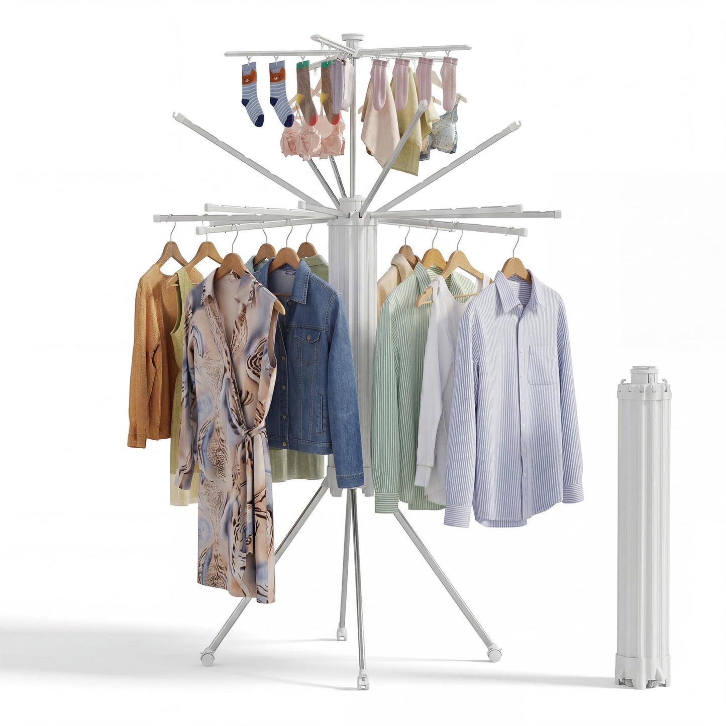 RFOUO Clothes Drying Rack Aluminum-4 Legs 16rods Double Layer, Portable Foldable Drying Rack,Space Saving Laundry Drying Rack,Drying Rack Clothing for Laundry Bedroom Household