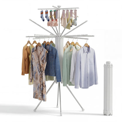RFOUO Clothes Drying Rack Aluminum-4 Legs 16rods Double Layer, Portable Foldable Drying Rack,Space Saving Laundry Drying Rack,Drying Rack Clothing for Laundry Bedroom Household