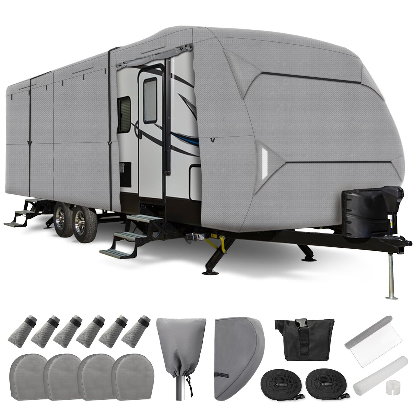 Leader Accessories Windproof RV Cover 18' -20' Travel Trailer Cover Extra Thick Camper Cover - Anti-uv & Ripstop with 4 Tire Covers, Adhesive Repair Patches