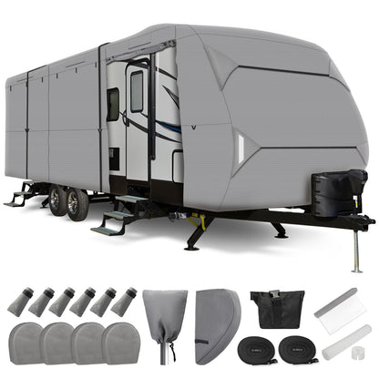 Leader Accessories Windproof RV Cover 27' -30' Travel Trailer Cover Extra Thick Camper Cover - Anti-uv & Ripstop with 4 Tire Covers, Adhesive Repair Patches
