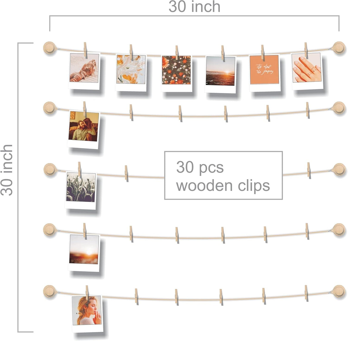 Room Wall Decor | Skiennix Hanging Photo Display - Sculptural Picture Frames Collage - 30 Clips, 5 Strings