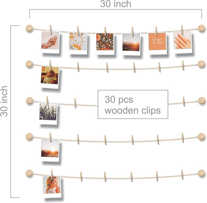 Room Wall Decor | Skiennix Hanging Photo Display - Sculptural Picture Frames Collage - 30 Clips, 5 Strings