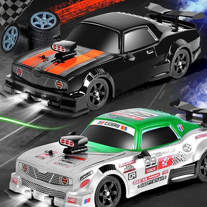 RC Drift Car Drifting RC Car for Adults 1/16 2.4GHz 4WD Remote Control Cars with Smoke LED Lights Rechargeable Battery and Drifting Tires Toy Cars for Boys Kids