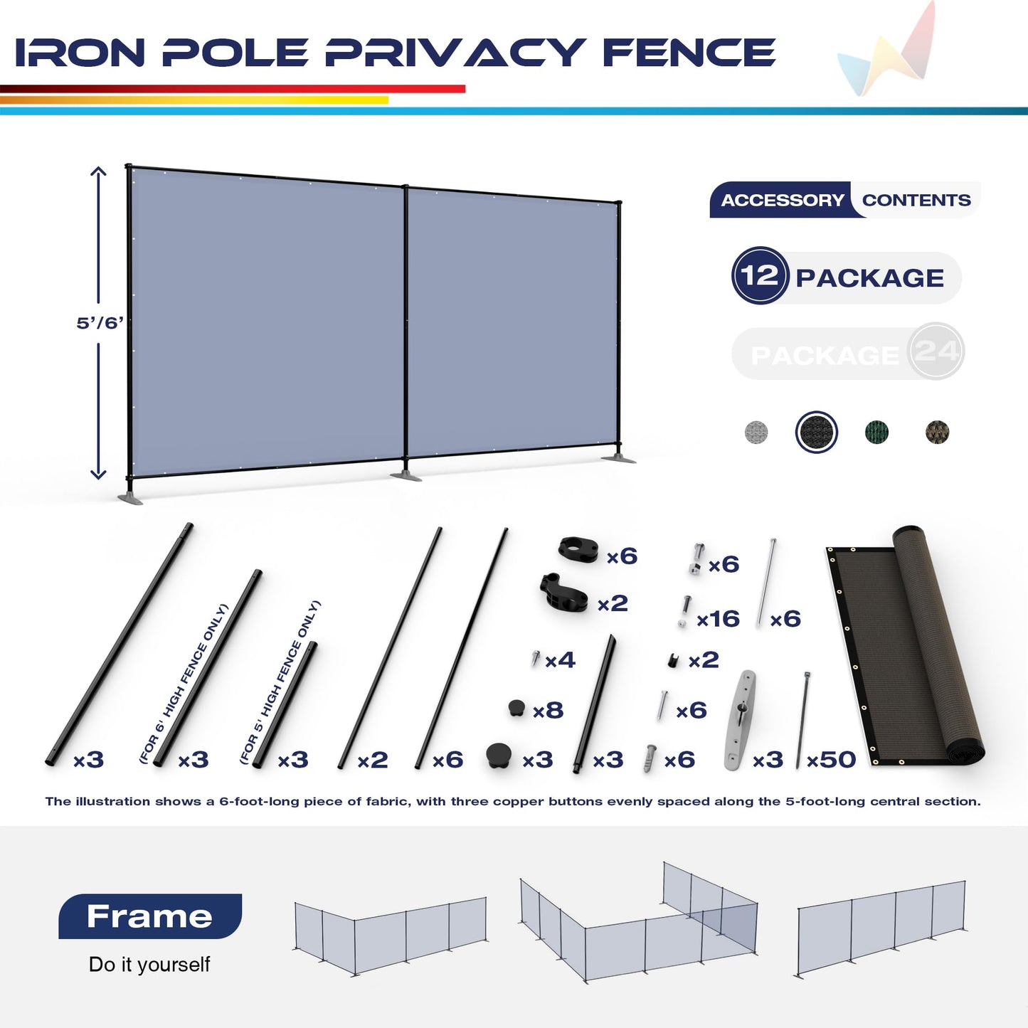 Windscreen4less Outdoor Privacy Fence Screen, 5'x24' Freestanding Privacy Fencing Set with Iron Poles and Ground Spikes, UV Resistant Mesh Cover Garden Pet Fencing for Backyard Patio Pool, Brown