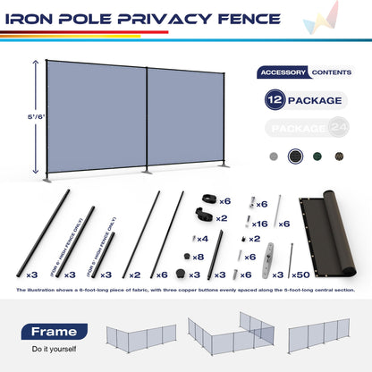 Windscreen4less Outdoor Privacy Fence Screen, 5'x24' Freestanding Privacy Fencing Set with Iron Poles and Ground Spikes, UV Resistant Mesh Cover Garden Pet Fencing for Backyard Patio Pool, Brown