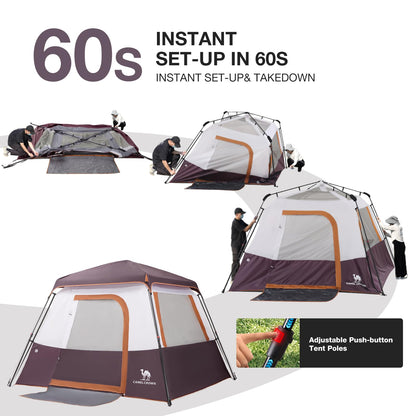 CAMEL CROWN 4/6 Person Instant Cabin Tent, Pop Up Windproof Tents for Camping, 60-Second Setup Family Tent with Carry Bag for Outdoor Hiking