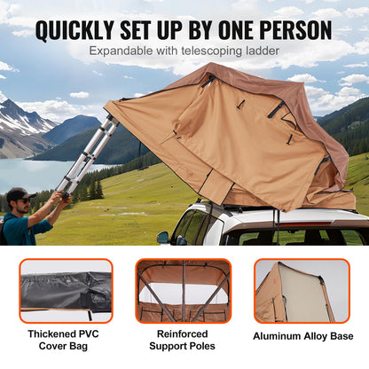 VEVOR Rooftop Tent Hard Shell, Roof Top Tents for Car SUV Truck Jeep Van Camping, Rooftent with Telescopic Ladder Thick Mattress & LED Strip Light, 2-3 Person Family Camping Tent