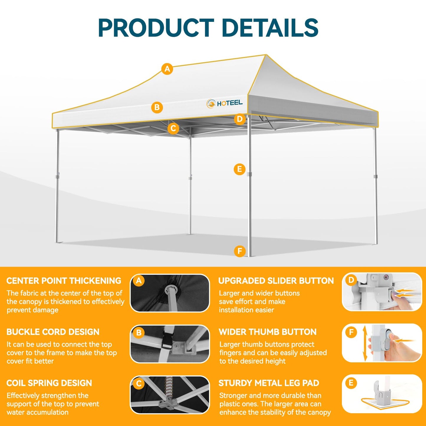 Hoteel 10x15 Pop Up Canopy Tent Heavy Duty with 4 Sidewalls, Waterproof Party Tent, Easy Set-up Commercial Instant Tents with Roller Bag & Sandbags, Hexagonal Leg (1-Year Warranty)