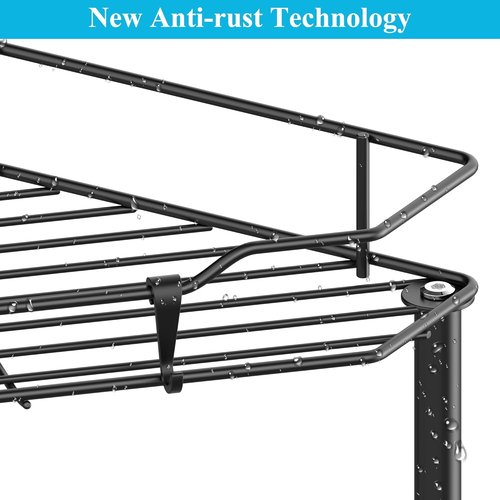 HuggieGems Corner Shower Caddy Organizer - 2 Tier Floor Stand with Hooks | Stylish Black Bathroom Shelf