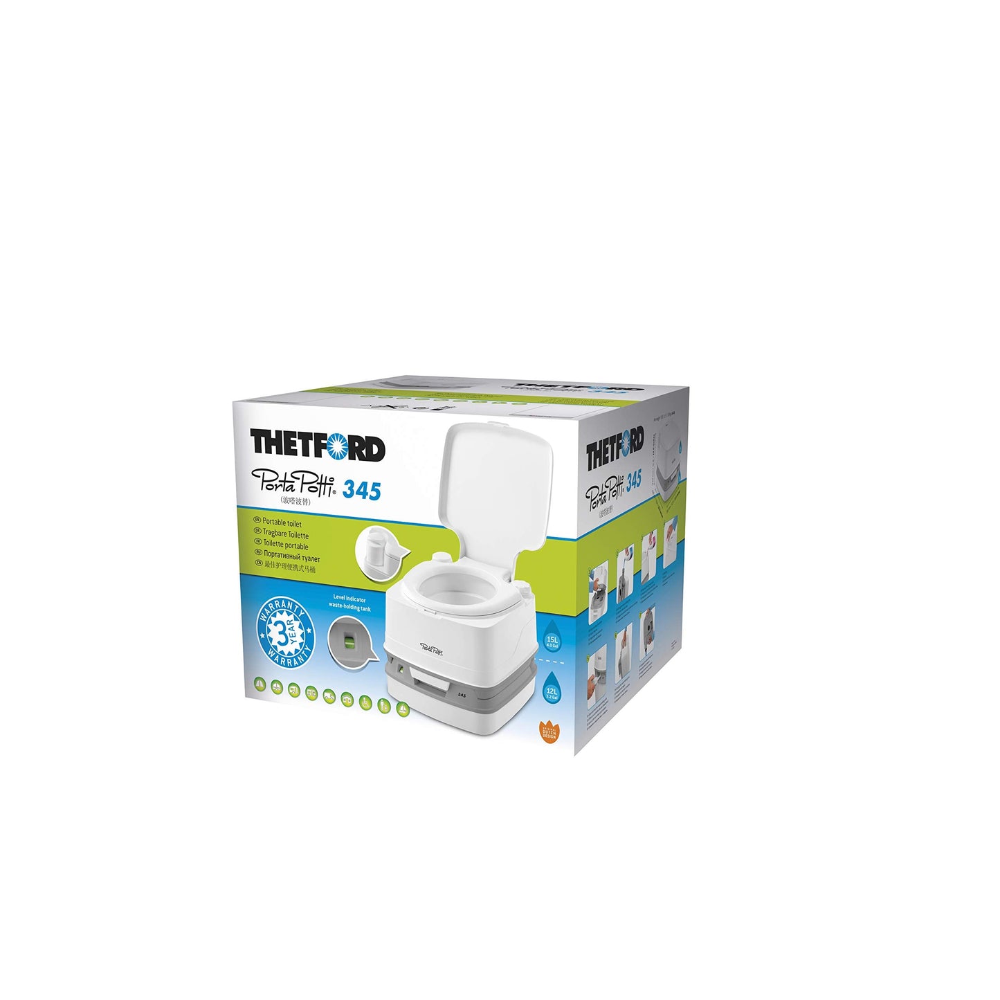Thetford 92814 Porta Potti 345 Portable Toilet, White-Grey 330 x 383 x 427 mm