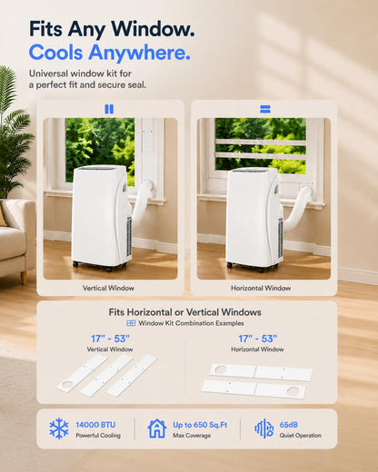 Coolblus Portable Air Conditioners 14000 BTU, Wi-Fi Smart Portable AC Unit for Room Up to 650 Sq.Ft, 3 in 1 Quiet AC with Cool/Dehumidify/Fan, Remote Control, Auto Swing, White-14000BTU-WIFI