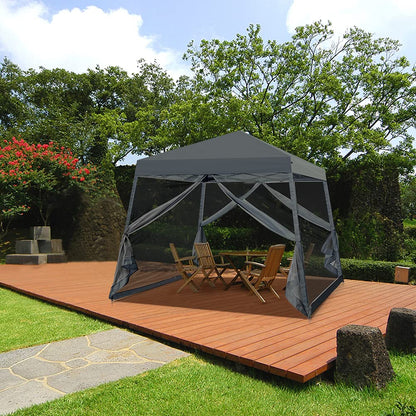 COOS BAY 10x10 Pop Up Canopy Tent with Screen Netting, Slant Leg Canopy with UPF 50+ UV Protection, 64 Sq Ft Shade, One Person Setup with Carry Bag, Gray
