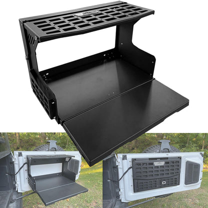Broaddict Aluminum Tailgate Table for 2021-2026 Ford Bronco 2/4 Door, No-Drill Foldable Rear Door Molle Panel Table & Cargo Shelf, Rust-Proof Lightweight Storage Rack, Fits Base/Big Bend/Badlands