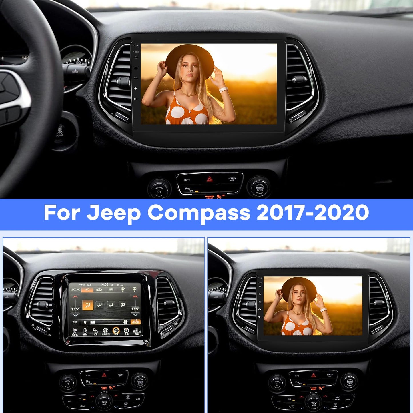 [2G+64G] Car Radio for Jeep Compass 2017-2020, 10 inch Touch Screen Android 13 Stereo, Carplay/Android Auto/EQ Audio/SWC/Bluetooth +AHD Backup Camera