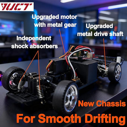 YUCT LDRC LD1804 1/18 Scale RWD RC Drift Car for Adults - 2.4GHz LDRC Drift Car with Gyro 3 Batteries Pop-up Light