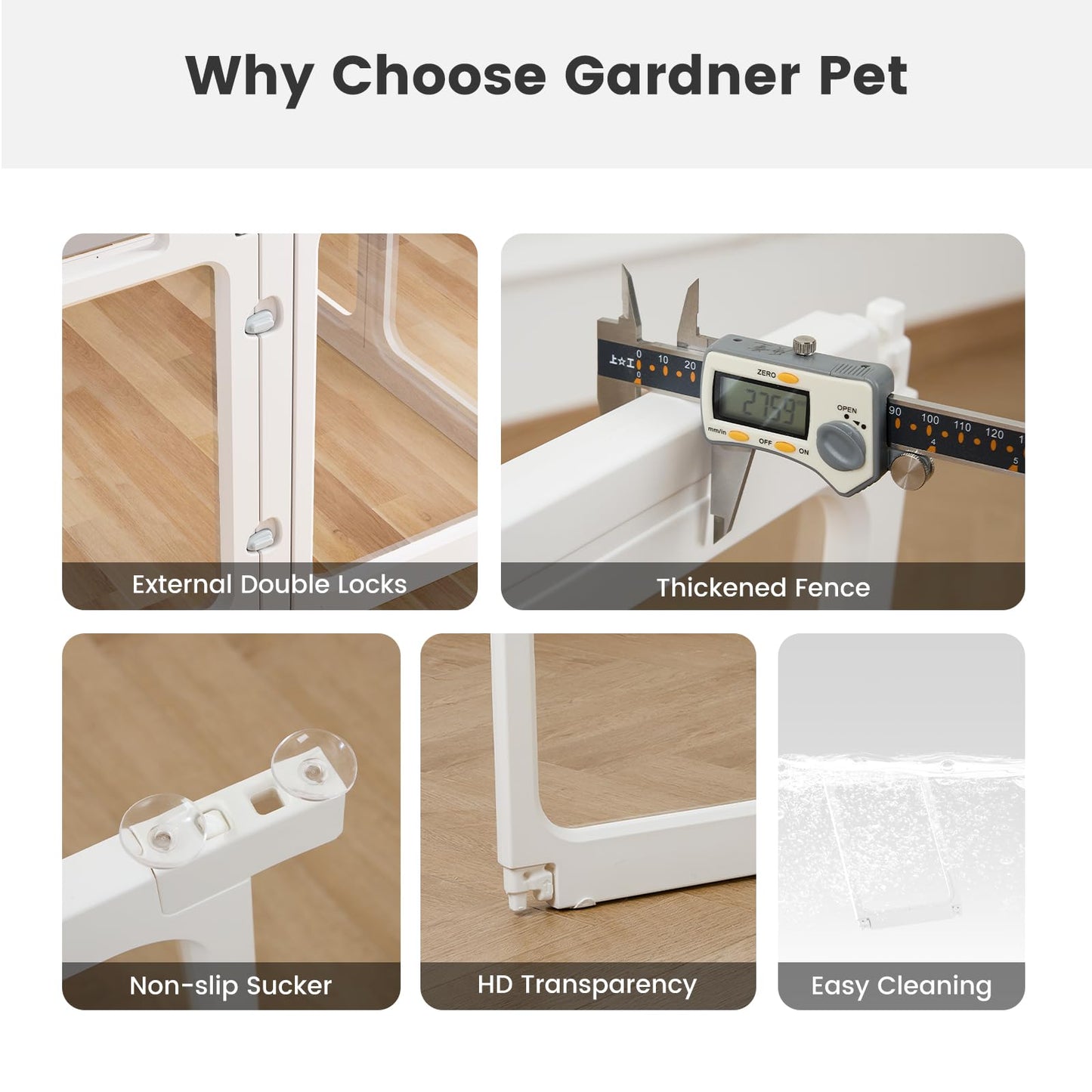 Clear Acrylic Dog Playpen - 50 x 50 Inch, 24" H 12 Planes Transparent Dog Fence Indoor, Sturdy Pet Pen for Puppy/Small Dog/Rabbit/Pig, Easy Assemble & Cleaning Plastic Whelping Box Enclosure, White