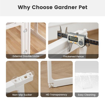 Clear Acrylic Dog Playpen - 50 x 50 Inch, 24" H 12 Planes Transparent Dog Fence Indoor, Sturdy Pet Pen for Puppy/Small Dog/Rabbit/Pig, Easy Assemble & Cleaning Plastic Whelping Box Enclosure, White