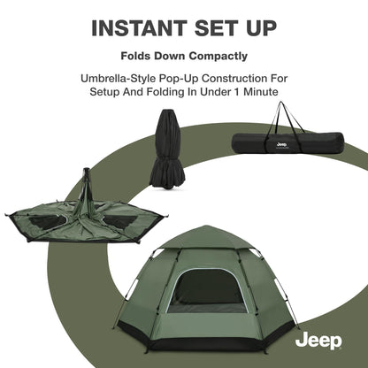 Jeep Compass 4-Person Pop Up Instant Tent by Delta Children with Carry Bag, Stakes and Guy Lines – Waterproof - UPF 50+Protection, Olive Green
