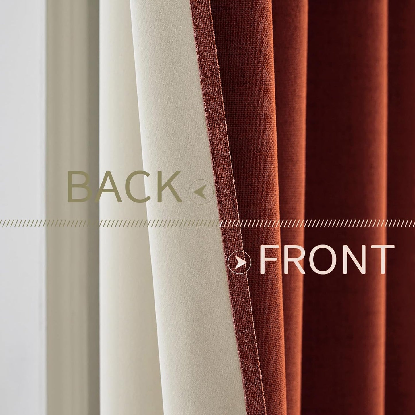 MIULEE Blackout Linen Curtains - Thermal Insulated Grommet Drapes in Burnt Orange | 52 x 90 Inch (2 Panels)