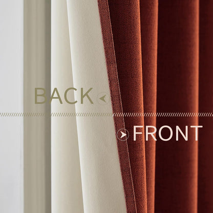 MIULEE Blackout Linen Curtains - Thermal Insulated Grommet Drapes in Burnt Orange | 52 x 90 Inch (2 Panels)