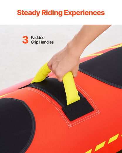 VEVOR Towable Tubes for Boating, 1-3 Riders Inflatable Boat Tubes and Towables, 510lbs Capacity Hot Dog Water Sport Tube for Boat to Pull - with Full Nylon Cover, Padded Handles & Speed Safety Valve