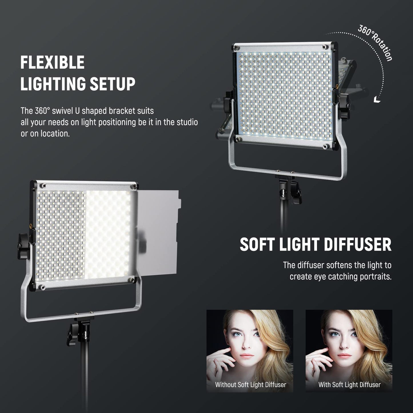 NEEWER Upgraded 660 PRO II RGB LED Video Light with App Control & Tripod Stand Kit, 2 Pack 50W/1% Min Dimming/CRI97+/3200-5600K for Game Streaming YouTube Studio, Bluetooth