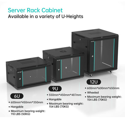 MT-VIKI 12U Server Cabinet Network Rack Vented Enclosure w/Moving Wheel, 0.8mm Thick Steel, 23.6‘’ Deep (600mm), for 19'' IT Equipment, Included 1pcs 12'' Depth Rack Shelf