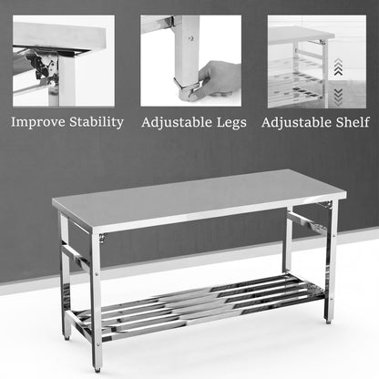 Garvee 48" x 24" Stainless Steel Folding Prep Table, Heavy Duty Commercial Work Table with Adjustable Undershelf for Restaurant, Kitchen, Food Service, Space-Saving, No Installation Required