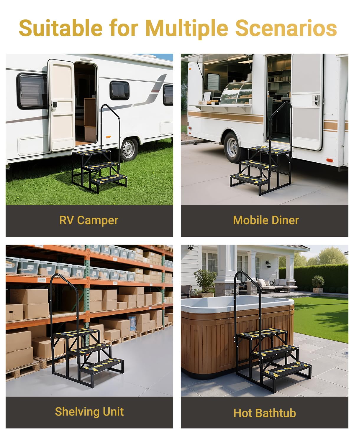 Altyostar RV Steps with Handrail Heavy-Duty 3 Step Camper Entry Step Stairs for 5th Wheel RVs Outdoor Camping Travel Trailers Motorhome Mobile Home Porch Hot Tub Spa Portable Step