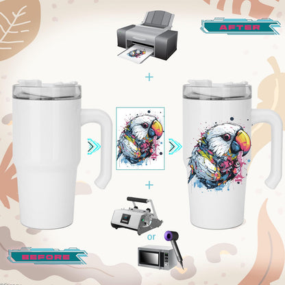 ZREGGUR 20 oz Sublimation Tumbler with Handle 25pcs, Keep Cold 24 Hours Stainless Steel Tumbler with Lid and Straw &Brush Double Wall Vacuum Reusable Sports Water Bottle with Handle Travel Coffee Mug