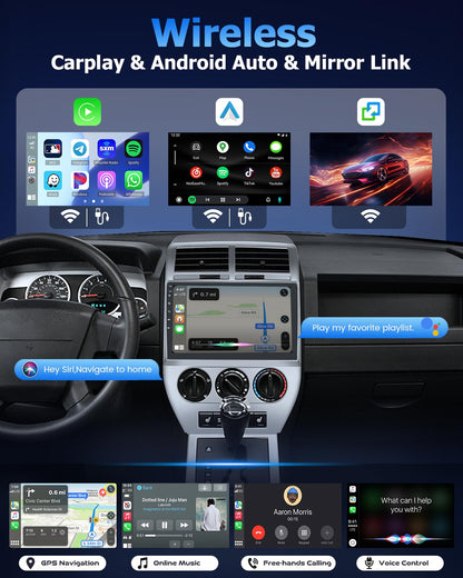 [4+64G] Hikity for Jeep Compass Patriot 2007 2008 2009 2010 Android Car Stereo, 10.1 Inch Touchscreen Radio Carplay/Android Auto GPS Navigation WiFi Bluetooth FM RDS + AHD Backup Camera