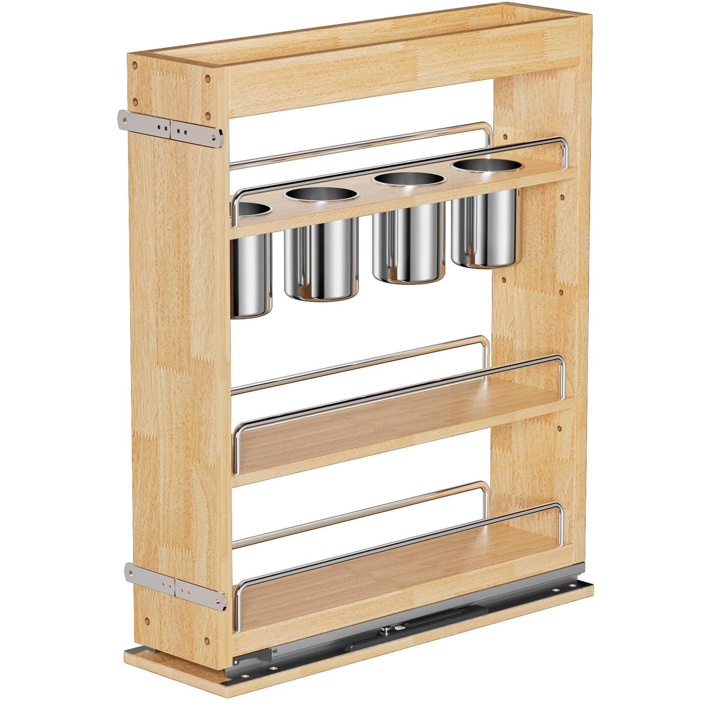 OCG 5" Pull-Out Solid Wood Storage Organizer for Base Cabinets, Soft Close 3 Tier Narrow Pull-out Wooden Storage Rack for Spices, Utensils, and Kitchen Tools