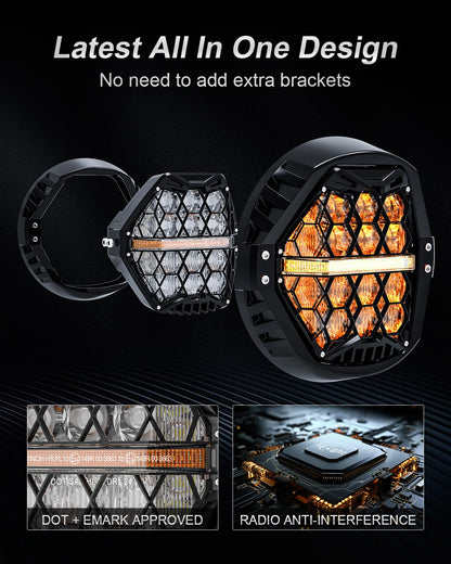 DOT Approved 1200% Bright 180W 7'' Motorcycles LED Headlight with 4.5'' LED Passing lights Compatible with Road King Road Glide Street Glide Electra Glide Ultra Limited Trike Heritage Softail Fat Boy