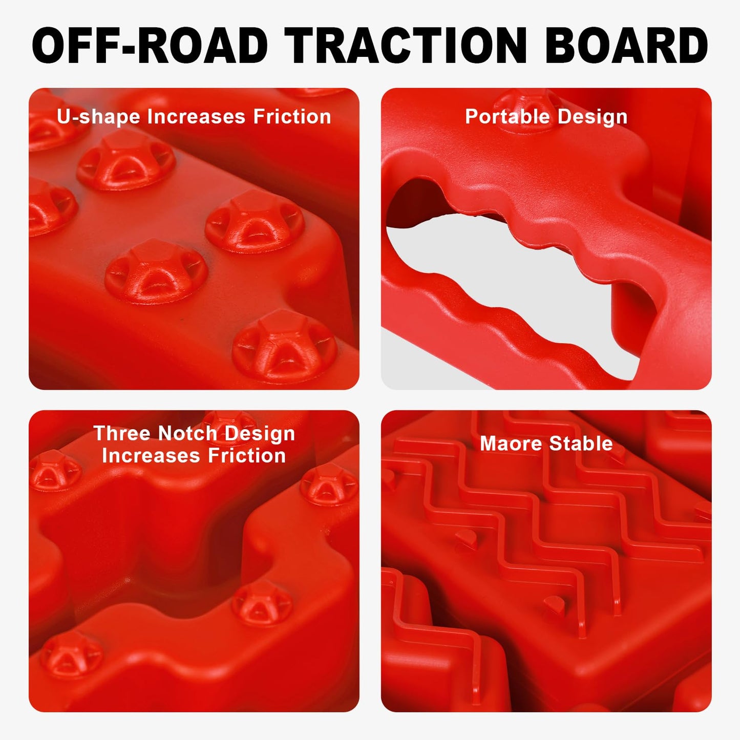 Big RED Farm Jack 48" with Off Road Traction Boards,Utility High Lift Farm Jack with Pair Recovery Tracks Traction Mat,Sand Mud Snow Recovery Kit for Car Truck Jeep ATV SUV UTV,Red
