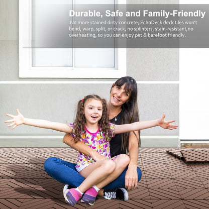 EchoDeck Interlocking Deck Tiles,44 Pack Deck Tiles Interlocking Outdoor All Weather,Patio Deck Tiles,12"x12",Diagonal,Sturdy Base,Highly Durable,Stylish,Non-Slip,Faster-Drying,Efficient,Brown