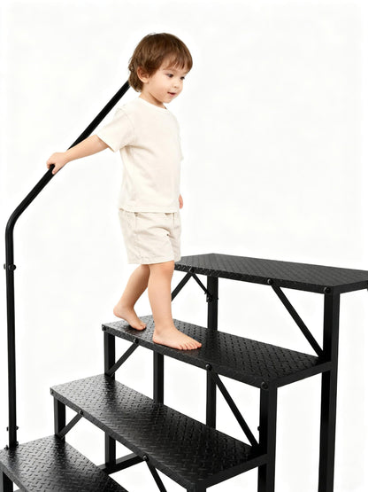 Gresspro 4-Step RV Steps with 1 Handrail, Heavy-Duty RV Stairs for Camper, Hot Tub, Trailer & Porch with Non-Slip Mats