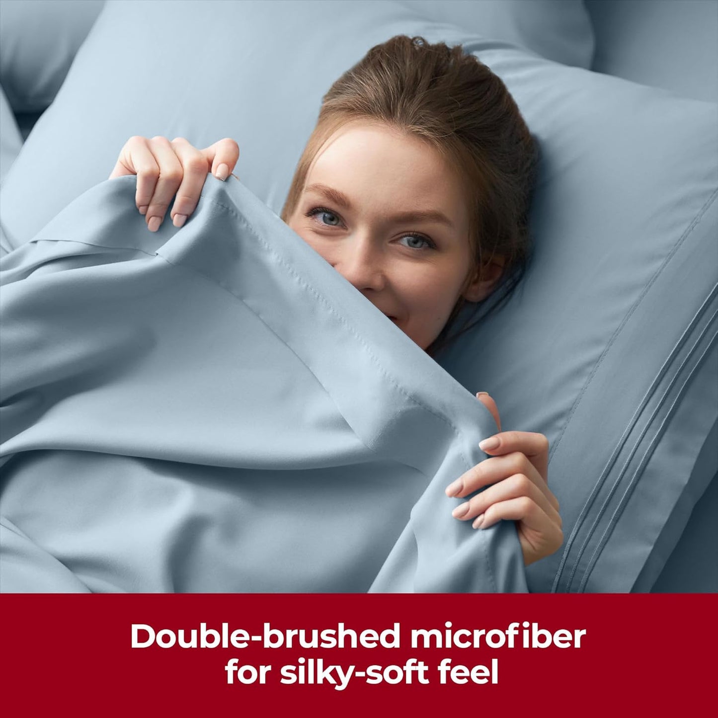 Mellanni Extra Deep Split King Sheets - 5 PC Hotel Luxury Bedding Set | Ultra Soft, Cooling, Spa Blue