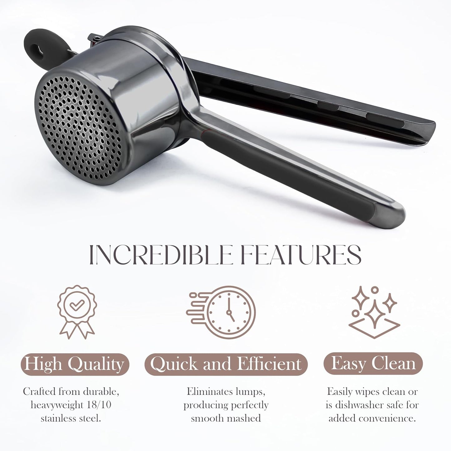 Bellemain 15 oz Black Potato Ricer - Heavy-Duty Stainless Steel Masher for Perfect Mashed Potatoes