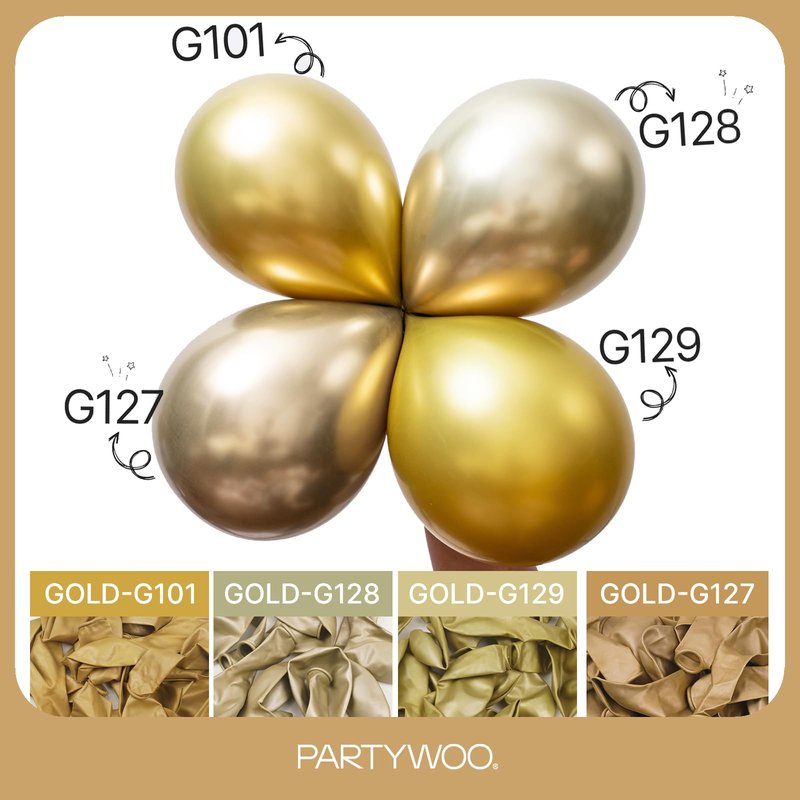 PartyWoo Metallic Gold Balloons 140pcs Different Sizes of 18 12 10 5 Inch Chrome Gold Balloon Arch Kit Garland for Birthday Graduation Baby Shower Wedding Bachelorette Party Decorations Gold-G127