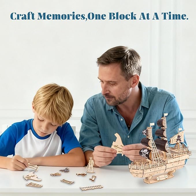 3D Wooden Puzzles for AdultsWooden Toy for Kids and AdultsModel Building KitEducational Brain TeaserBest Educational Christmas Birthday Day Gift for Friends (Wooden Pirate Ship)
