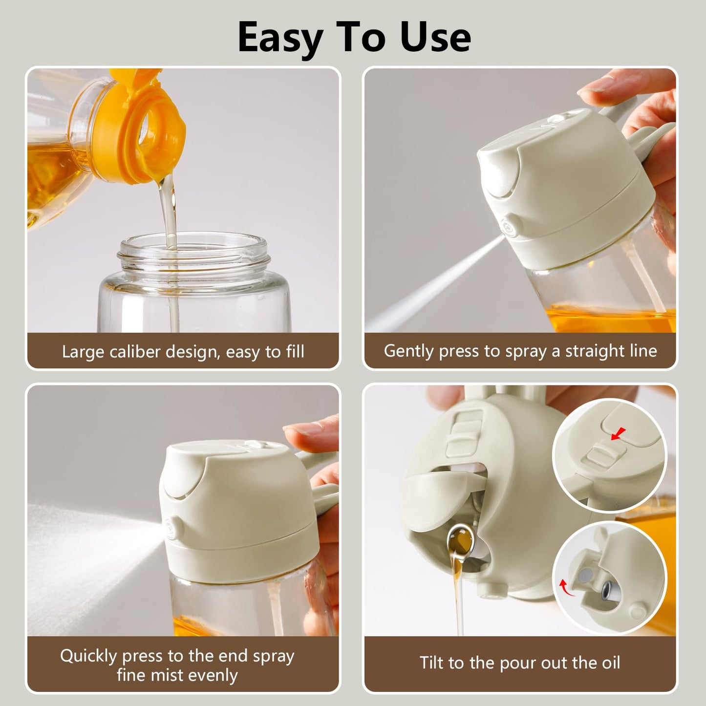 Olive Oil Sprayer for Cooking, 470ml 2 In 1 Glass Oil Dispenser/Pour Bottle, Kitchen Accessories, Kitchen Gadgets for Air Fryer, Salad, BBQ (Black)